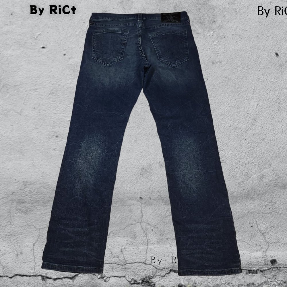 True Religion Ricky Relaxed Straight Men's Jeans Size 34x32 Stretch Blue Denim